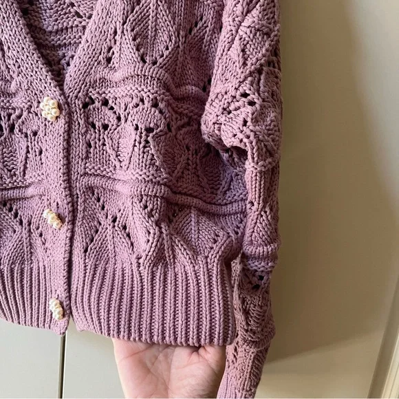 NWOT Lascana Pearl Button Crochet Cardigan Sweater in Mauve size 8-10 - Picture 9 of 16